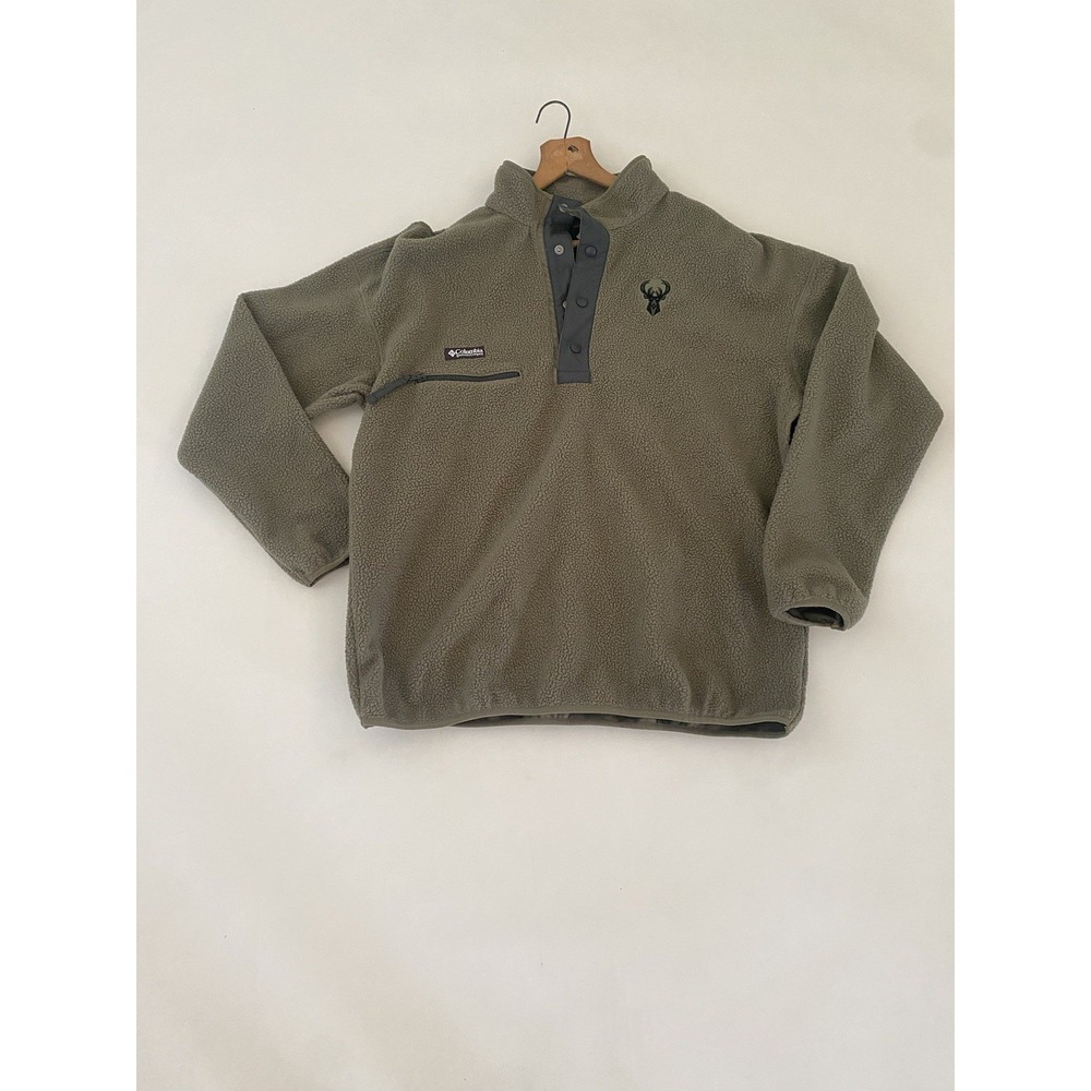 Columbia XL Helvetia Half Snap Fleece Olive Green Pullover Milwaukee Bucks NEW‎